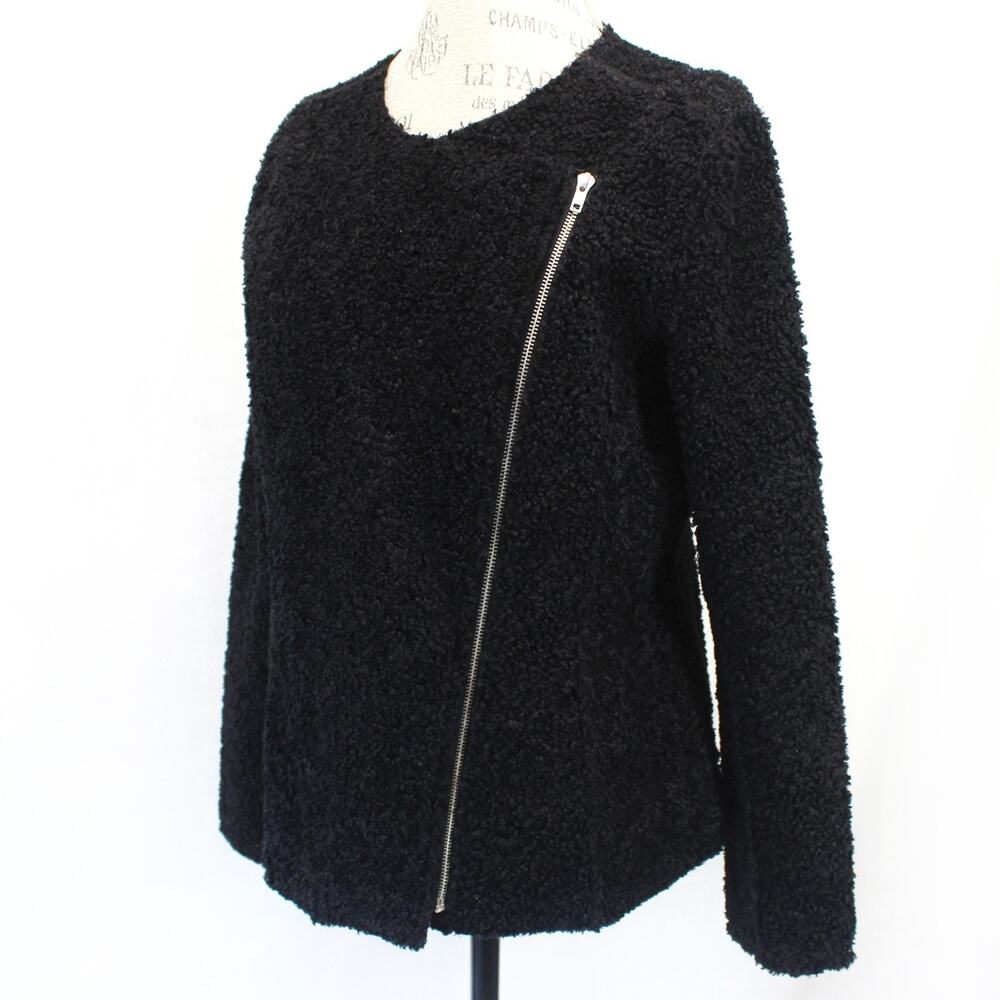 Attitudes by Renee Black Faux Fur Teddy Lined Jacket Zip Y2K City Medium